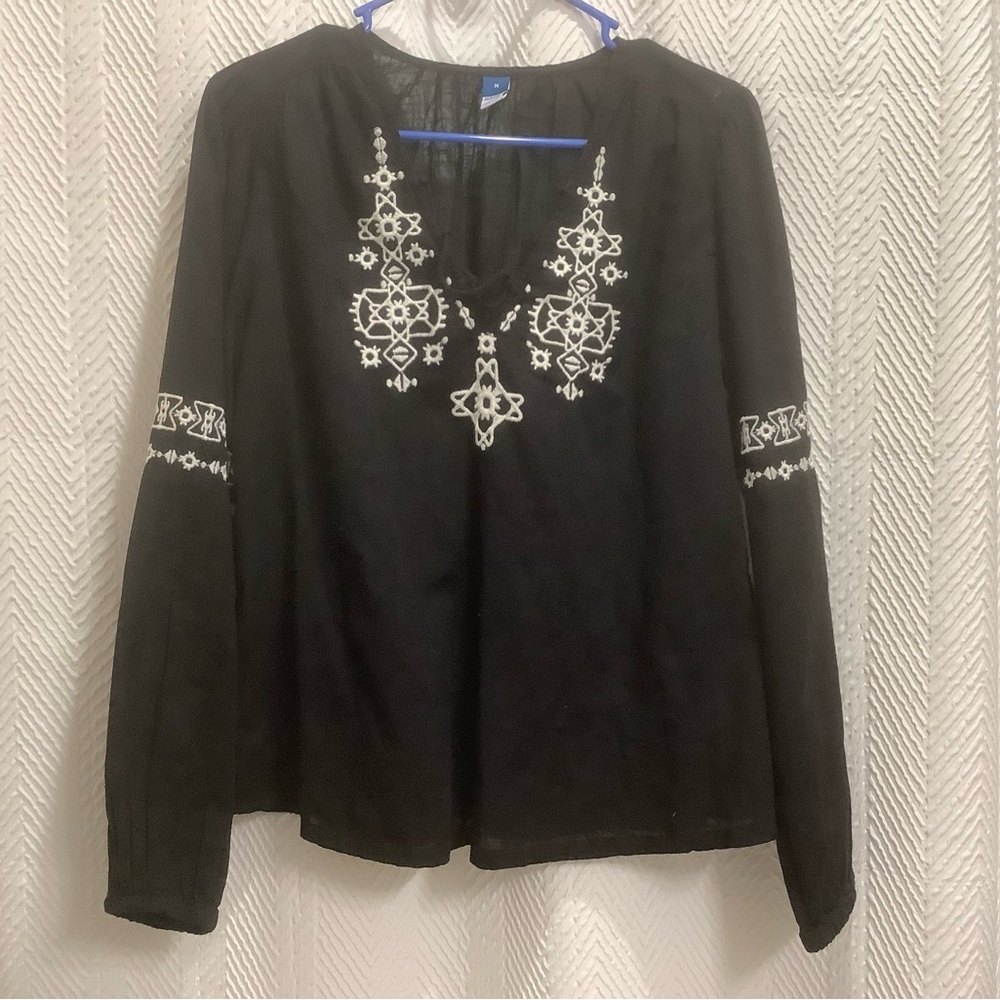 Black Embroidered Women's Top